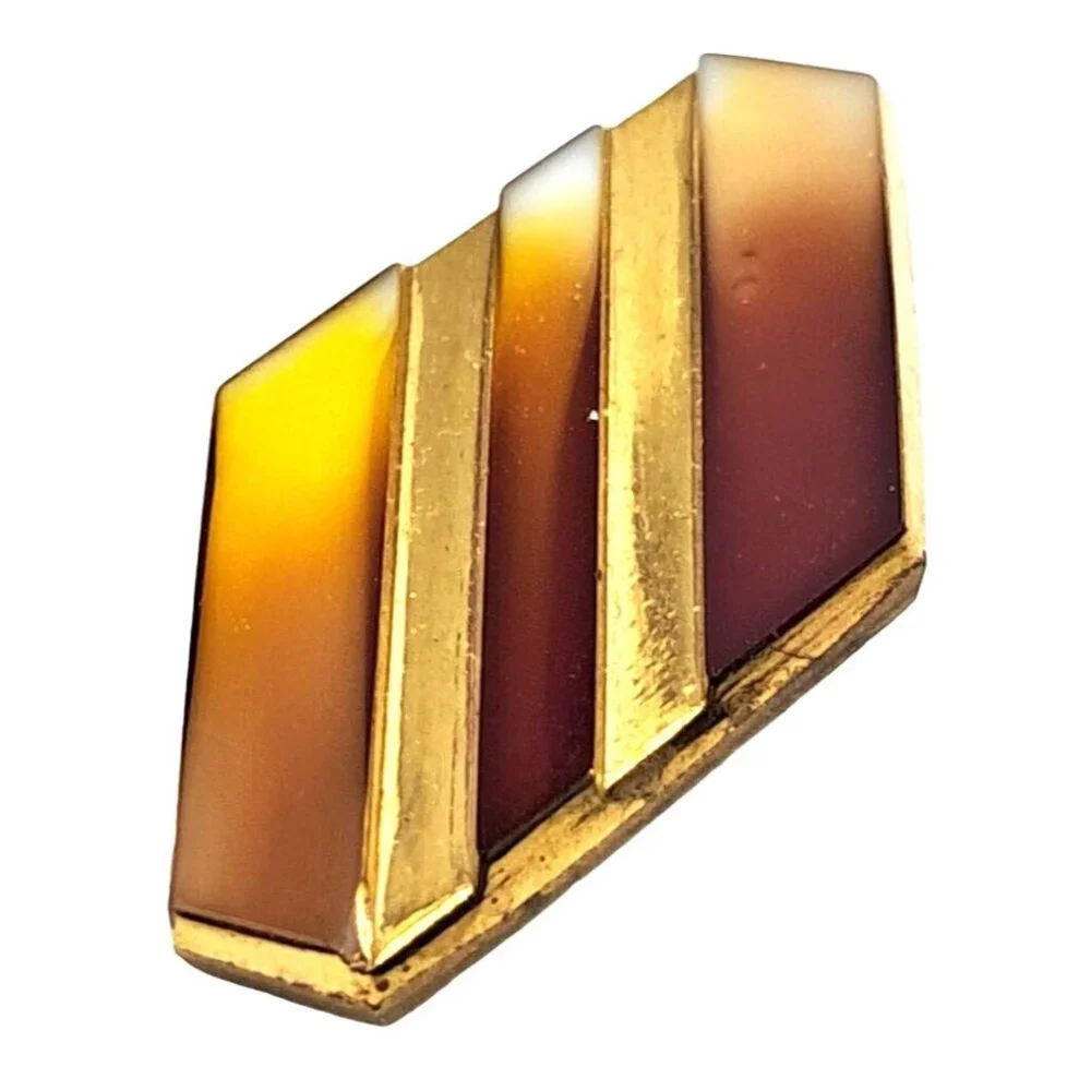 Czech‎ Glass Brooch Caramel Swirl Gold Tone Vintage Costume Jewelry